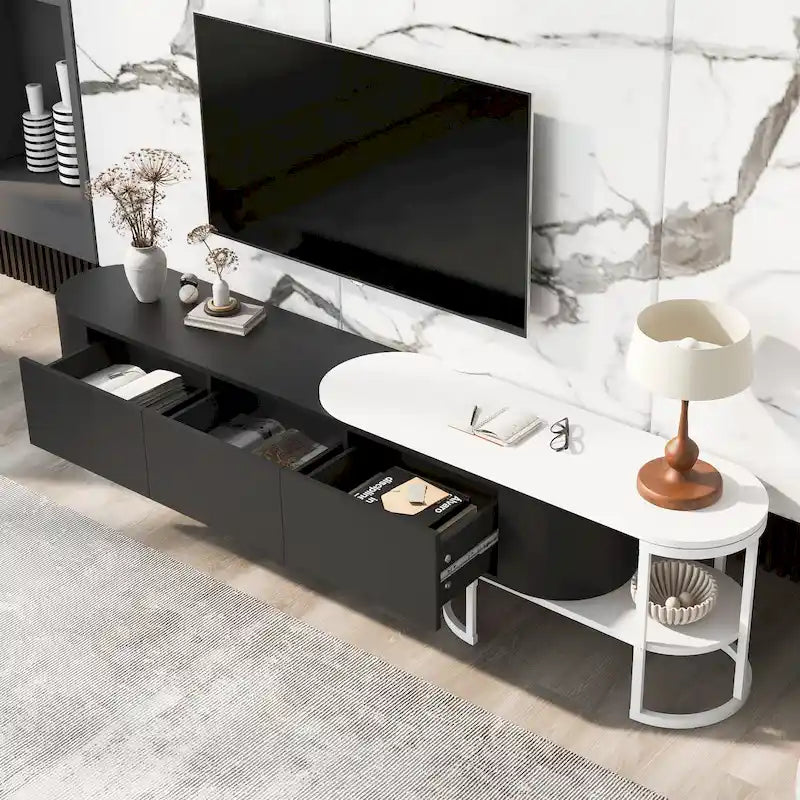 Mobile TV allungabile con 3 cassetti e gambe regolabili in metallo (Adatto per TV fino a 75 pollici)