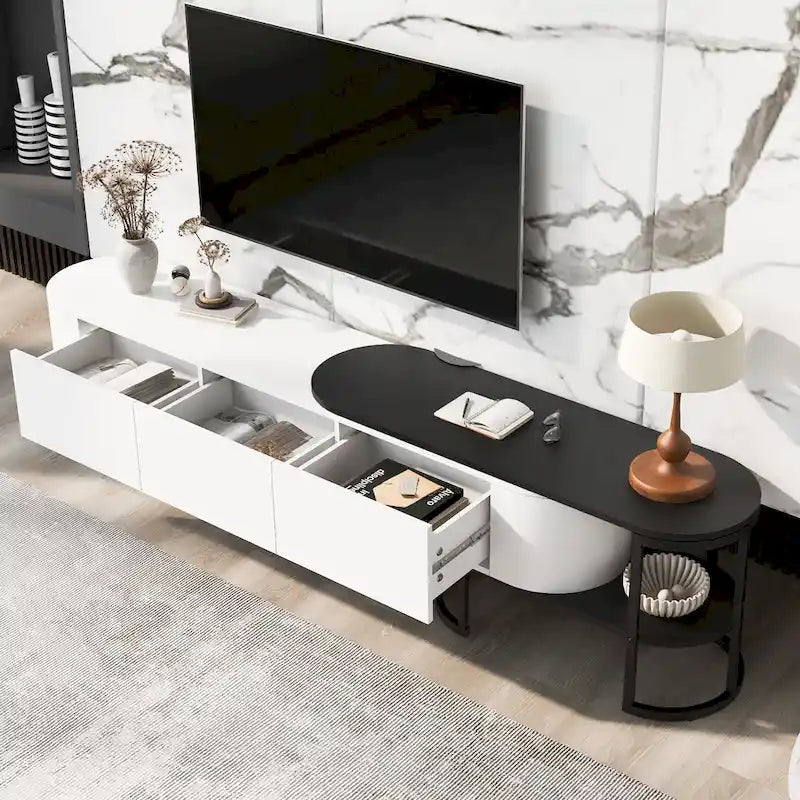 Mobile TV allungabile con 3 cassetti e gambe regolabili in metallo (Adatto per TV fino a 75 pollici)