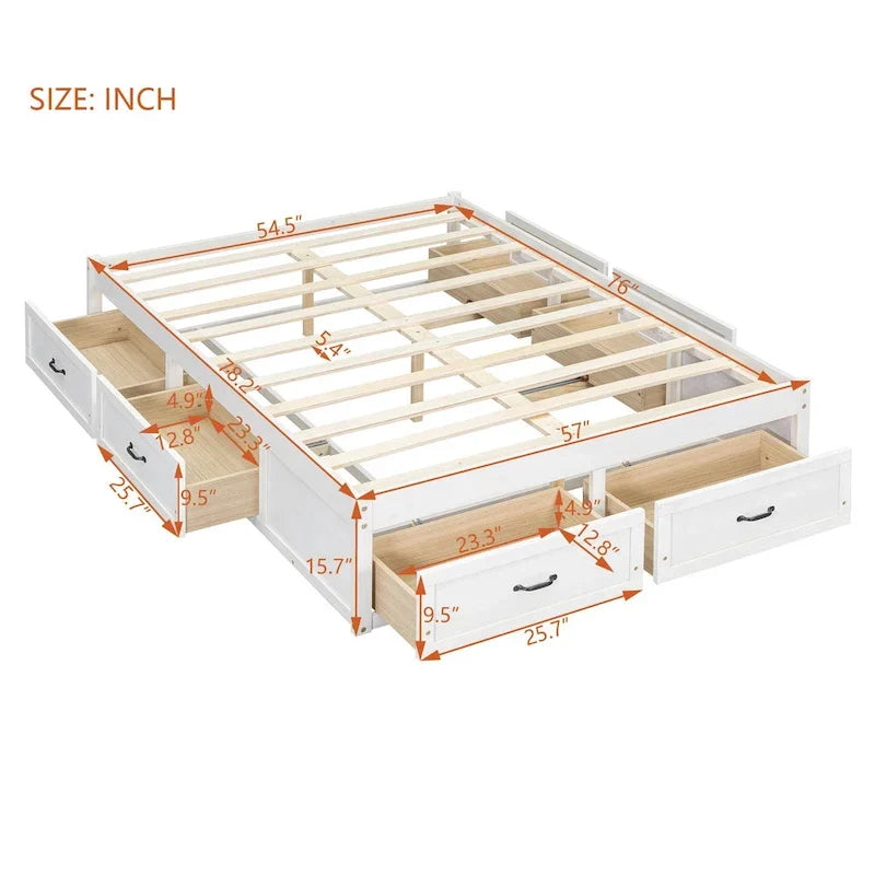 Letto a piattaforma matrimoniale con 6 cassetti contenitore