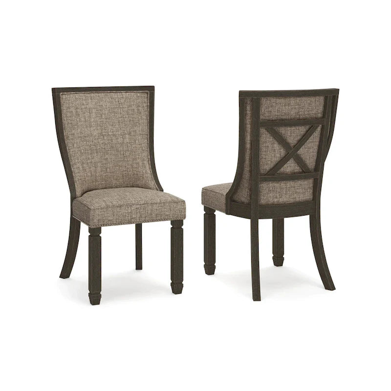 Set di 2 sedie da pranzo, nero, poliestere intrecciato grigio marrone