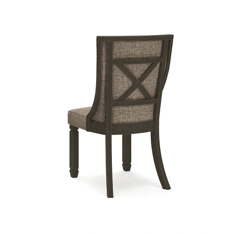 Set di 2 sedie da pranzo, nero, poliestere intrecciato grigio marrone