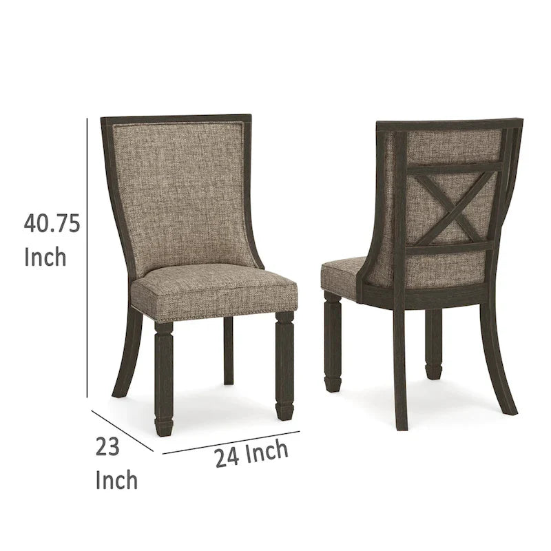 Set di 2 sedie da pranzo, nero, poliestere intrecciato grigio marrone