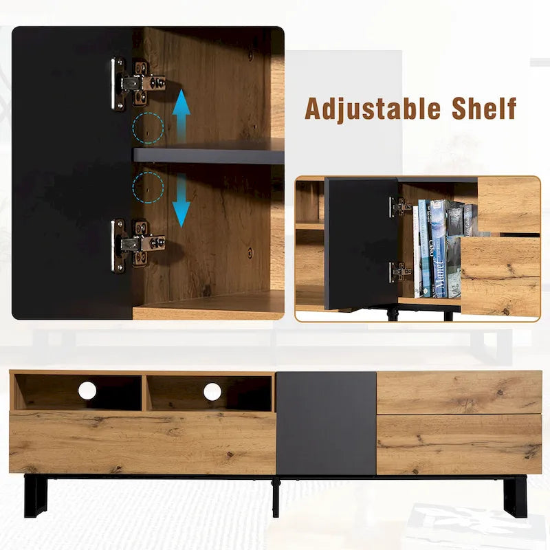 Mobile porta TV per TV da 80 pollici con doppio spazio di archiviazione, consolle per media, centro di intrattenimento con anta a ribalta