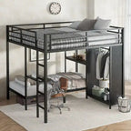 Struttura letto a castello King su Twin XL con armadio integrato e scrivania pieghevole, nera