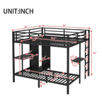 Struttura letto a castello King su Twin XL con armadio integrato e scrivania pieghevole, nera