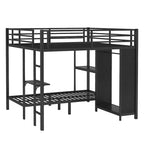 Struttura letto a castello King su Twin XL con armadio integrato e scrivania pieghevole, nera
