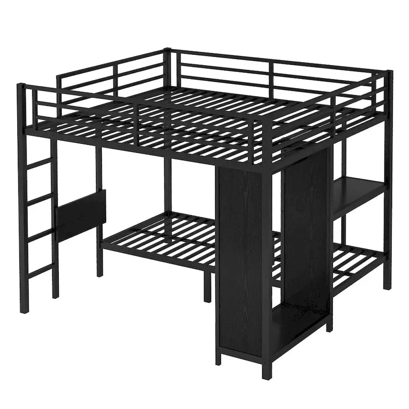 Struttura letto a castello King su Twin XL con armadio integrato e scrivania pieghevole, nera
