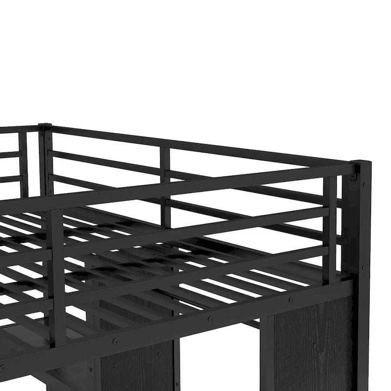 Struttura letto a castello King su Twin XL con armadio integrato e scrivania pieghevole, nera