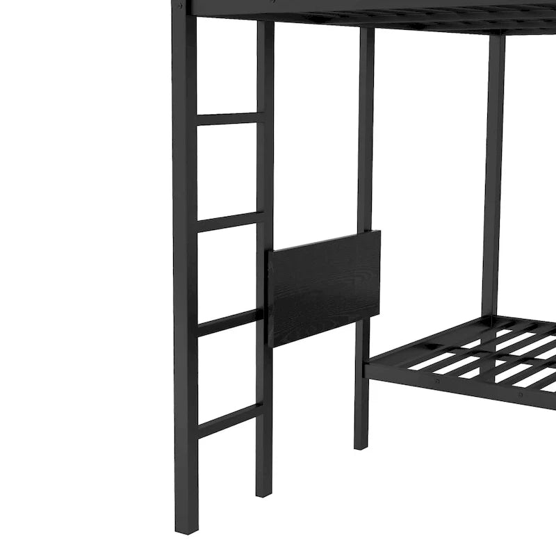Struttura letto a castello King su Twin XL con armadio integrato e scrivania pieghevole, nera
