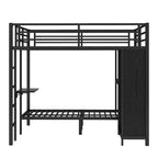 Struttura letto a castello King su Twin XL con armadio integrato e scrivania pieghevole, nera