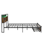 Struttura letto matrimoniale King Size in metallo con testiera in legno e luci a LED
