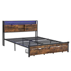 Struttura letto matrimoniale King Size in metallo con testiera in legno e luci a LED