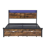 Struttura letto matrimoniale King Size in metallo con testiera in legno e luci a LED