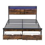 Struttura letto matrimoniale King Size in metallo con testiera in legno e luci a LED