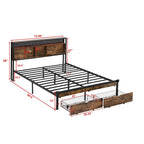 Struttura letto matrimoniale King Size in metallo con testiera in legno e luci a LED