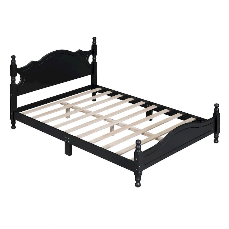 Letto a piattaforma in legno di pino con testiera