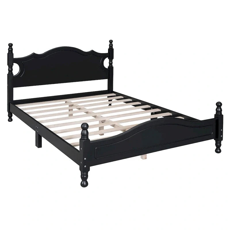 Letto a piattaforma in legno di pino con testiera