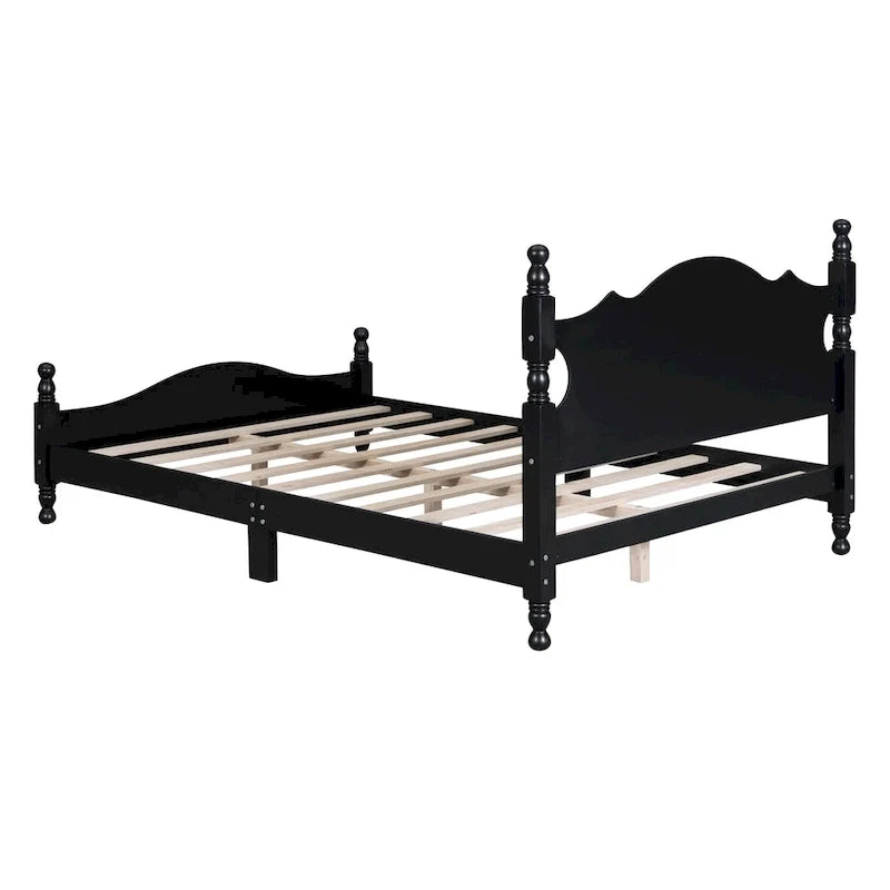 Letto a piattaforma in legno di pino con testiera