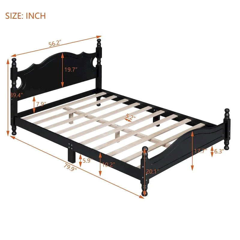 Letto a piattaforma in legno di pino con testiera