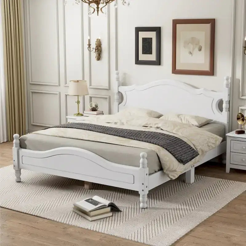 Letto a piattaforma in legno di pino con testiera