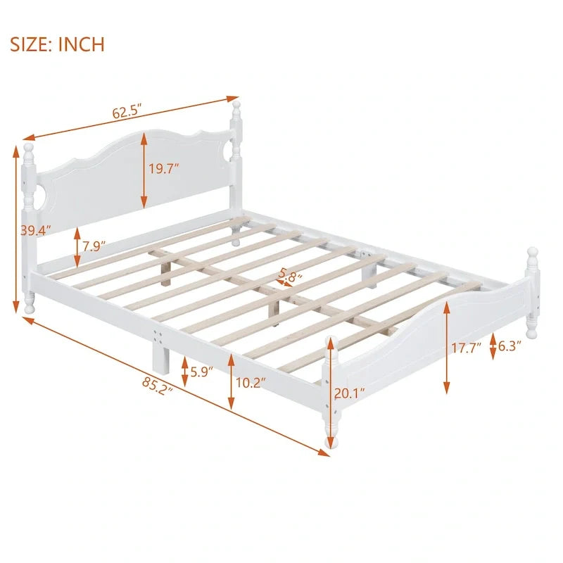 Letto a piattaforma in legno di pino con testiera