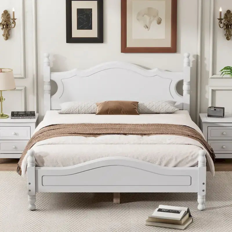 Letto a piattaforma in legno di pino con testiera