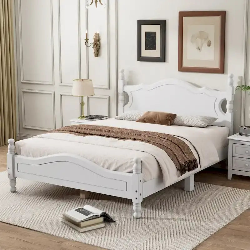 Letto a piattaforma in legno di pino con testiera