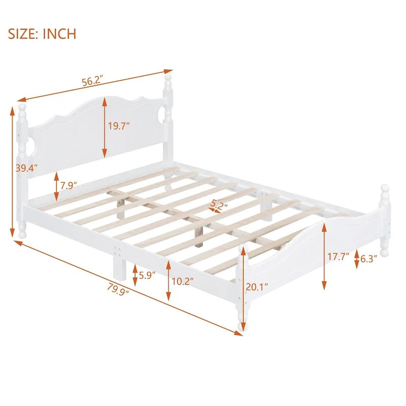 Letto a piattaforma in legno di pino con testiera