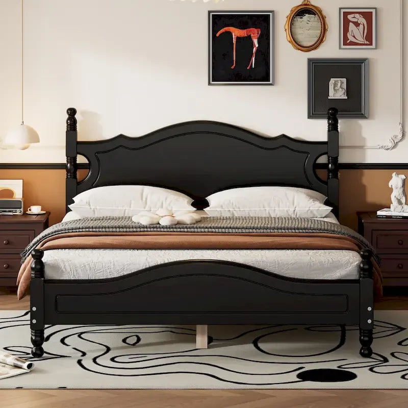 Letto a piattaforma in legno di pino con testiera