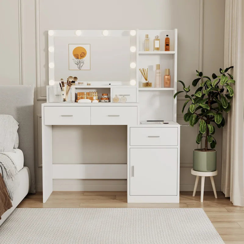 Tavolo da Trucco con Cassetti e Armadietto Contenitore - 40 x 110 x 142 cm