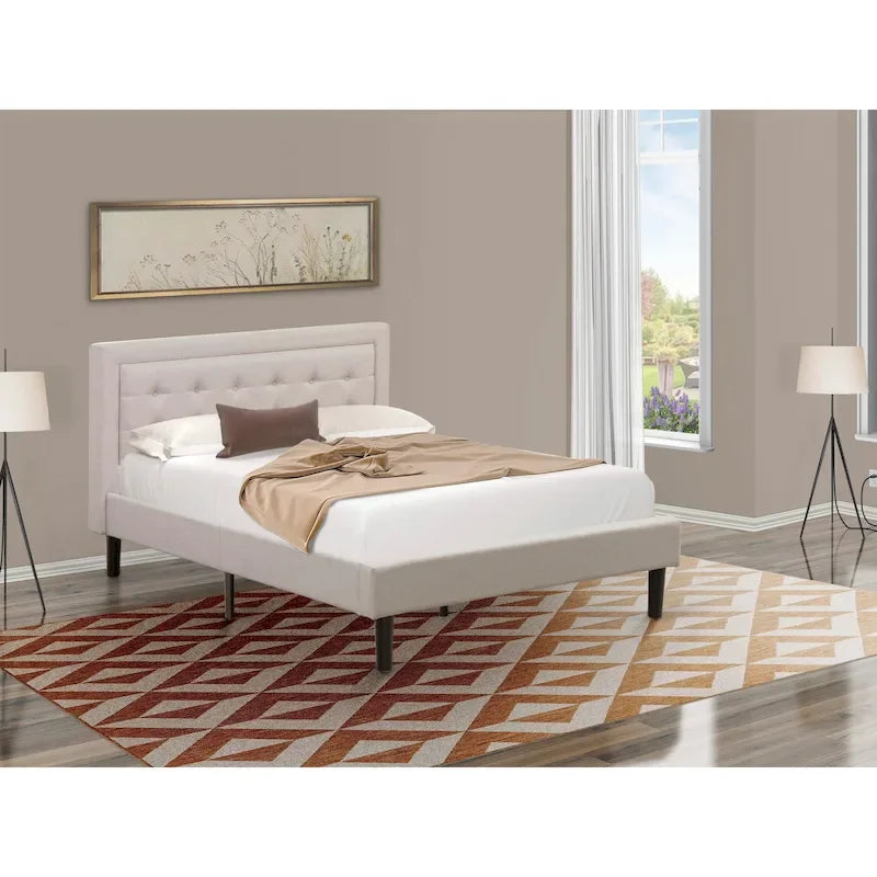 Letto a piattaforma - Testiera in tessuto di lino imbottita con finiture capitonné - Gambe nere