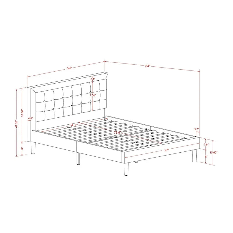 Letto a piattaforma - Testiera in tessuto di lino imbottita con finiture capitonné - Gambe nere