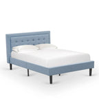 Letto a piattaforma - Testiera in tessuto di lino imbottita con finiture capitonné - Gambe nere