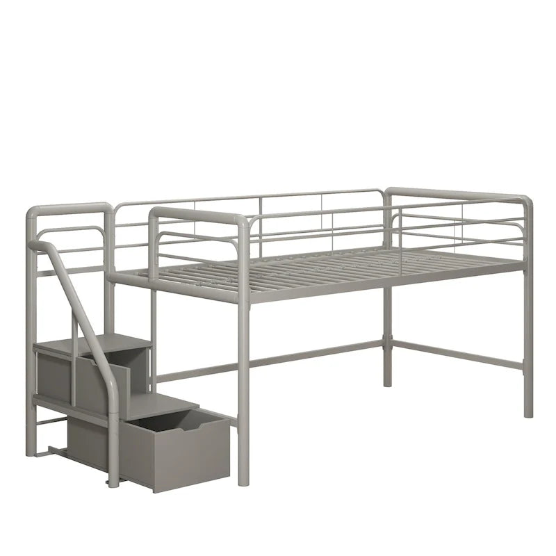 Letto a soppalco singolo junior con scalini contenitori