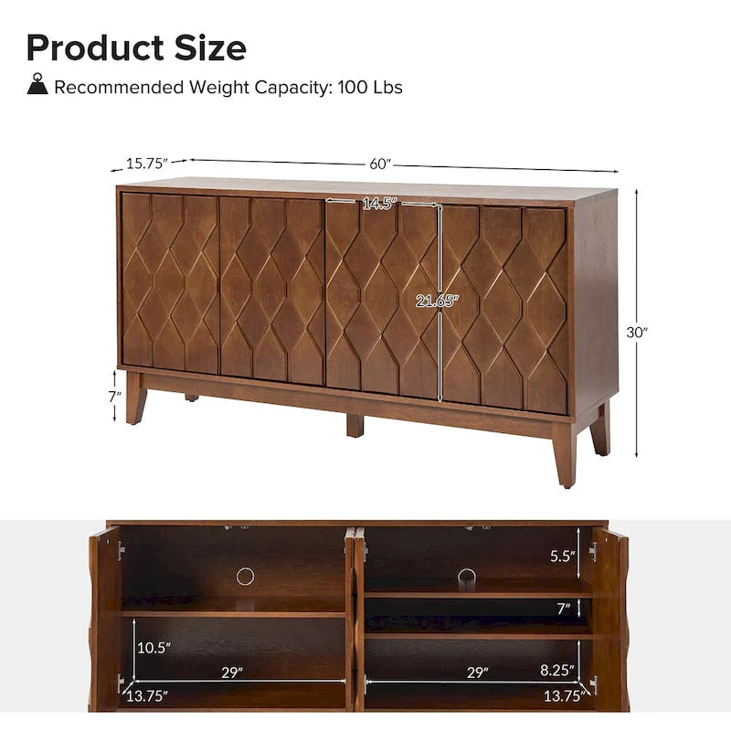 60 Credenza Mid-Century Modern con ripiani regolabili