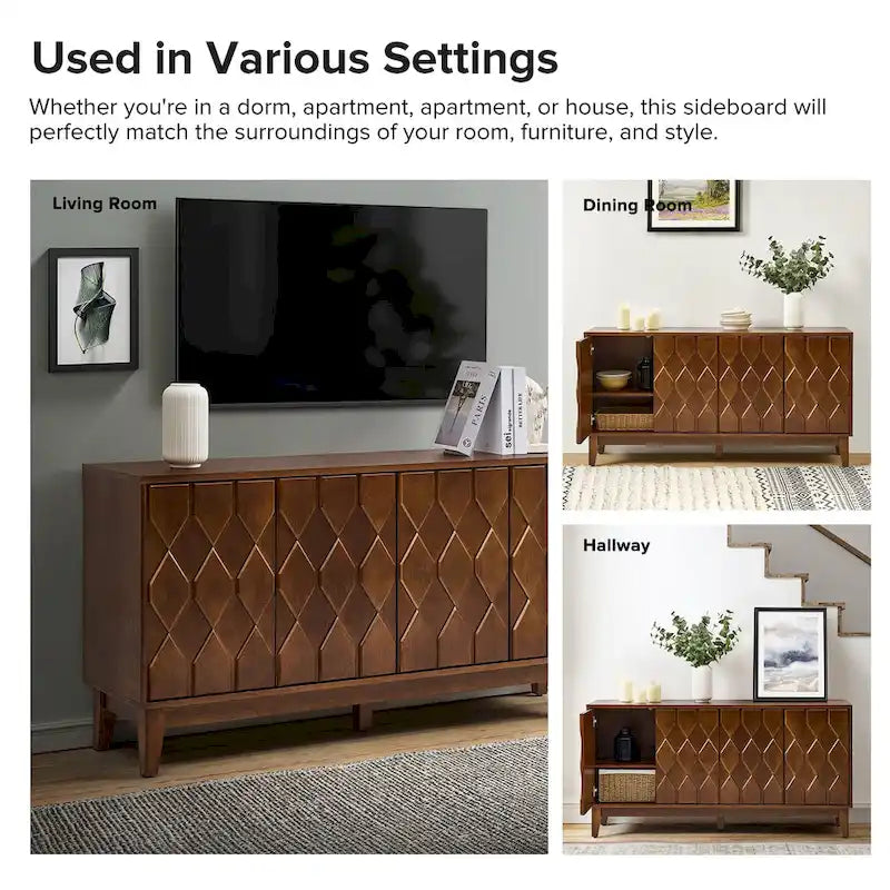 60 Credenza Mid-Century Modern con ripiani regolabili