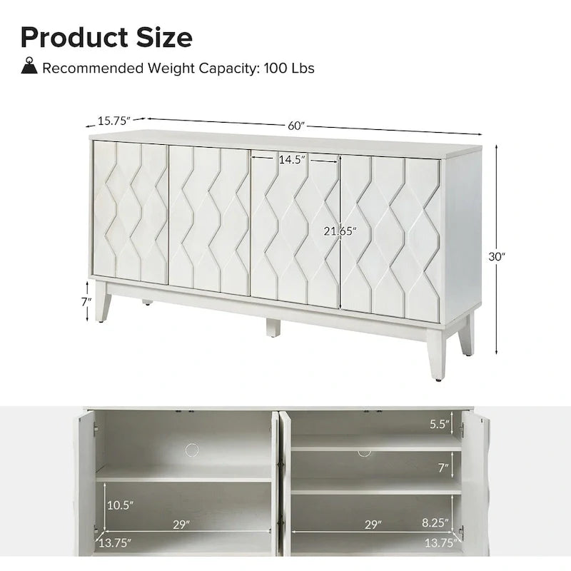 60 Credenza Mid-Century Modern con ripiani regolabili