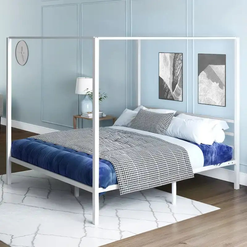 Struttura letto a piattaforma a baldacchino in metallo bianco King Size