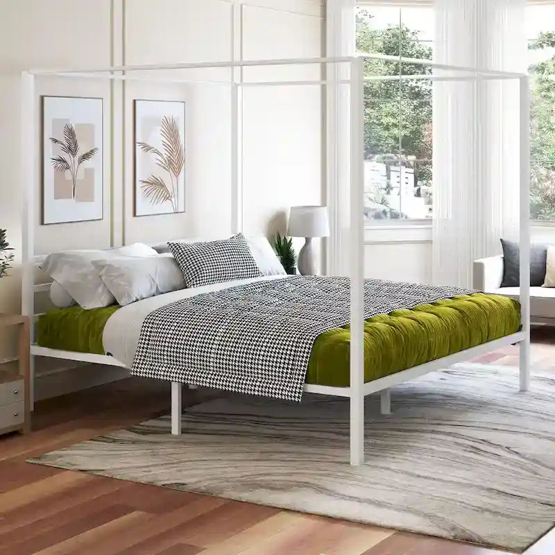 Struttura letto a piattaforma a baldacchino in metallo bianco King Size