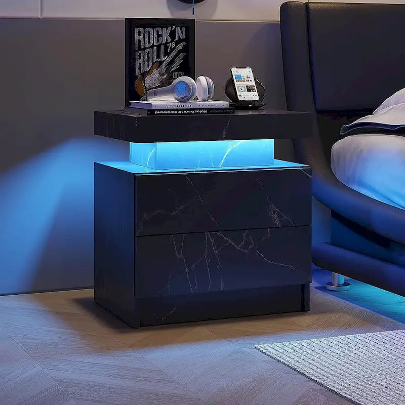 Comodino a 2 cassetti con luci a LED