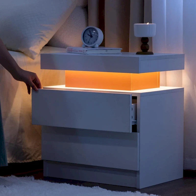 Comodino a 2 cassetti con luci a LED