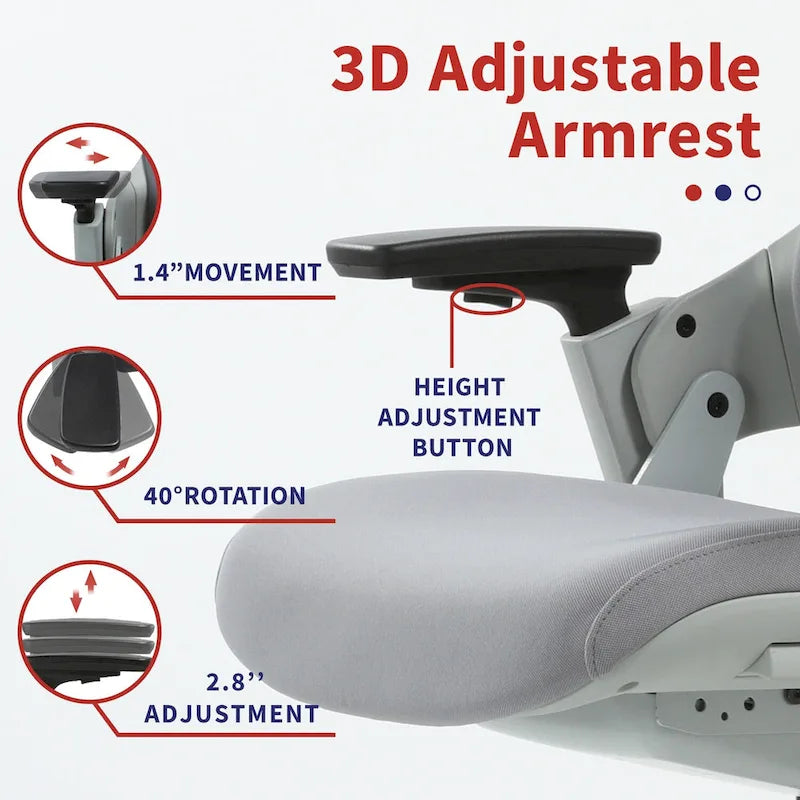 Sedia da Ufficio Ergonomica Regolabile in Altezza – Tessuto Grigio