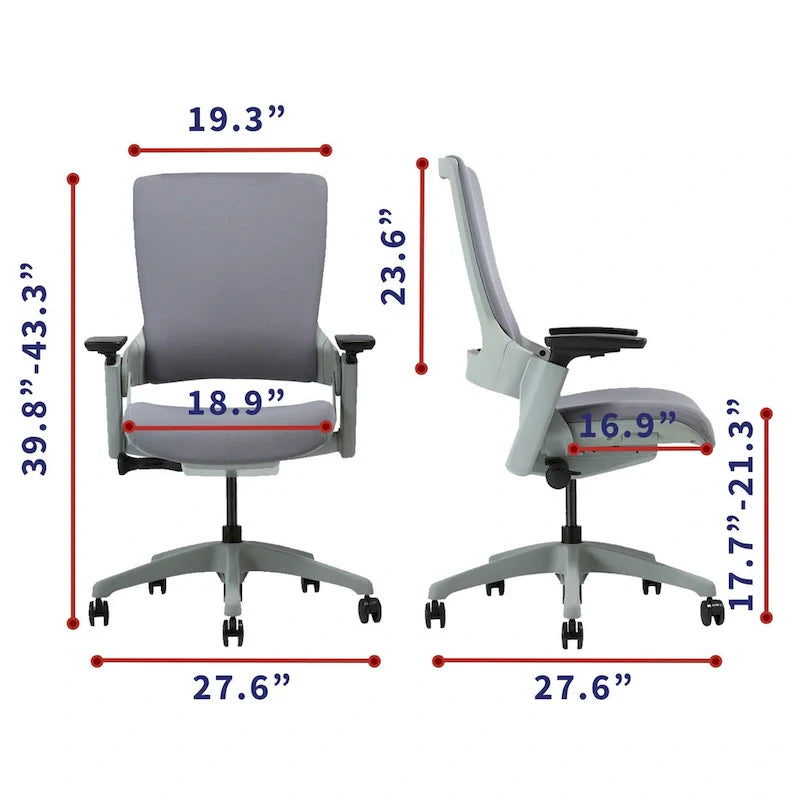 Sedia da Ufficio Ergonomica Regolabile in Altezza – Tessuto Grigio