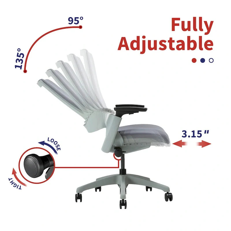 Sedia da Ufficio Ergonomica Regolabile in Altezza – Tessuto Grigio