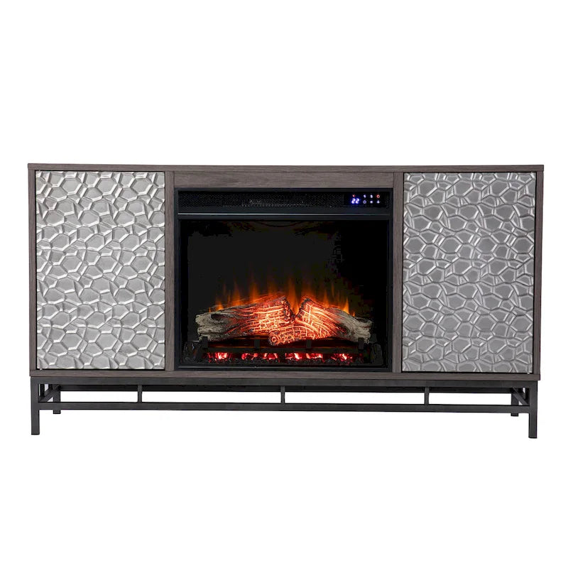 Mobile TV con camino elettrico in legno grigio contemporaneo