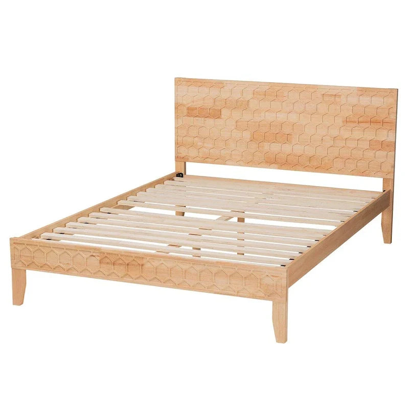 Piattaforma letto intagliata a nido d'ape – Legno naturale