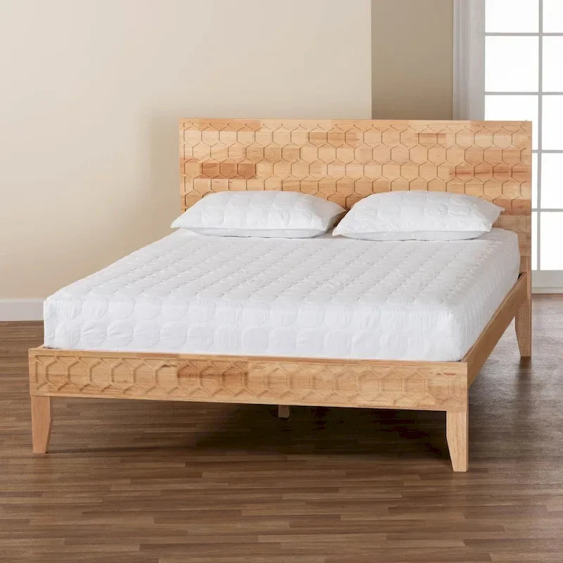 Piattaforma letto intagliata a nido d'ape – Legno naturale