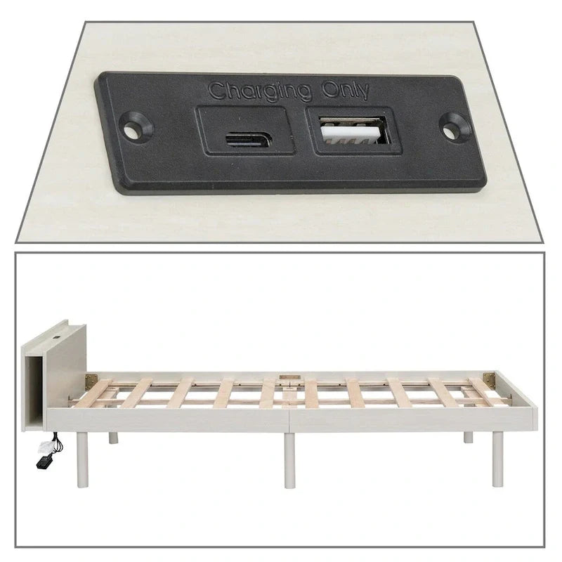 Struttura Letto a Piattaforma Matrimoniale in Legno con Porta di Ricarica USB