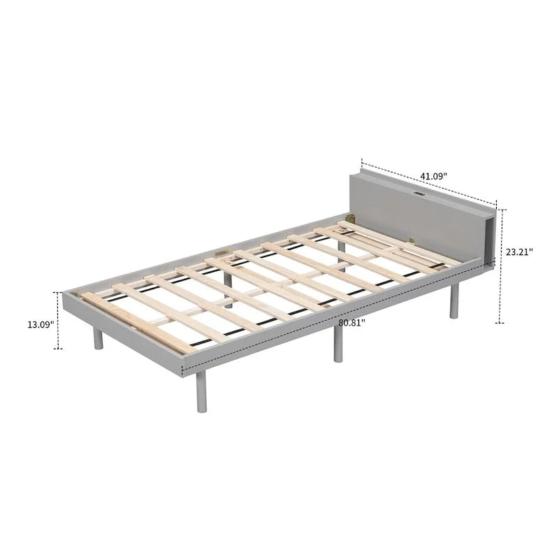 Struttura Letto a Piattaforma Matrimoniale in Legno con Porta di Ricarica USB