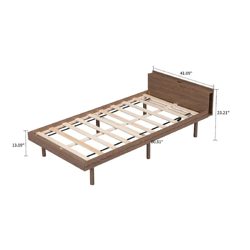 Struttura Letto a Piattaforma Matrimoniale in Legno con Porta di Ricarica USB